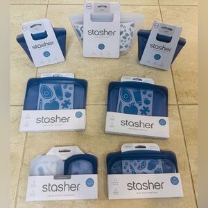 Stasher™ Silicone Reusable 4 Cup Bowl, 2-2 Cup Bowl, 2 sandwich, & 1 pocket size